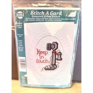 VTG Counted Cross Stitch 4x6 Card Craft Kit KEEP IN TOUCH #2057  W/floss